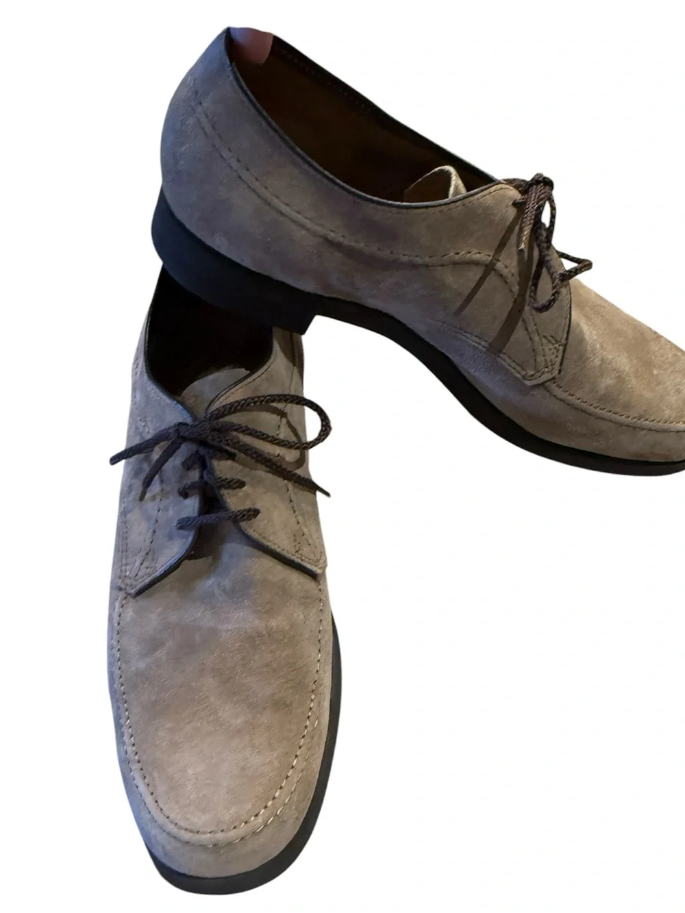 Vintage Hush Puppies Men's 8/8.5 Suede Lace-Up Derby Shoes in Taupe